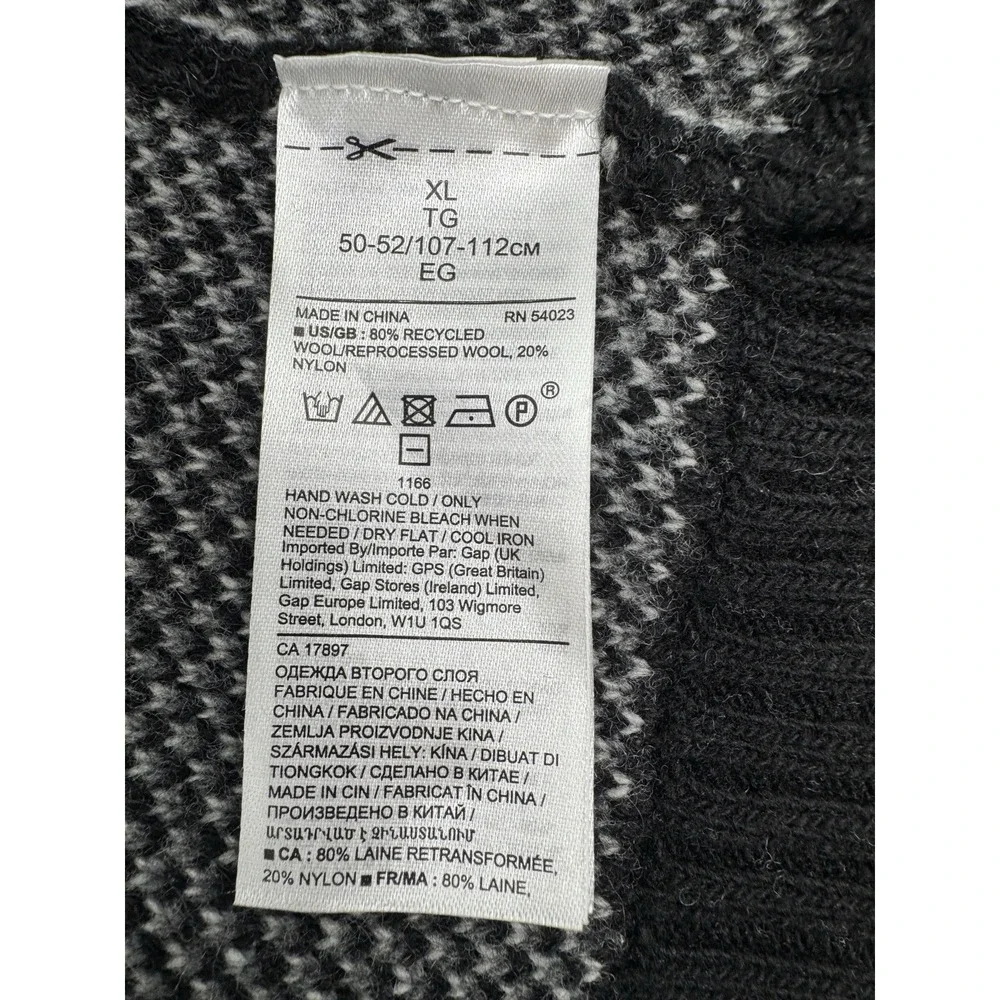 Banana Republic Italian Wool Ski Slope Crew‎ Black Gray Mountains Men XL Sweater